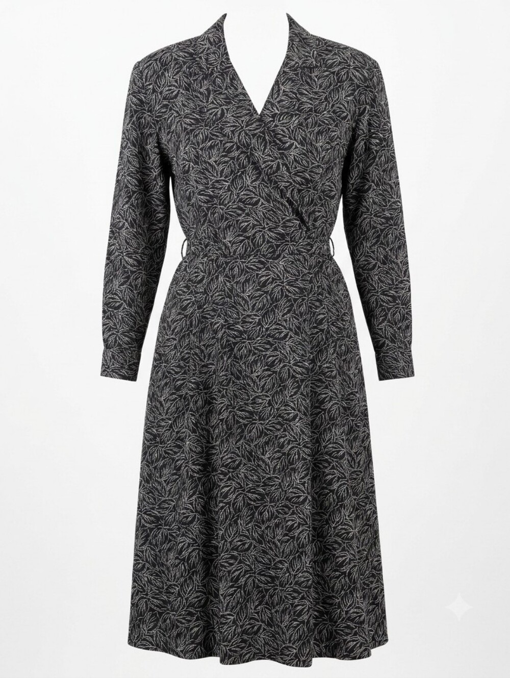 Vintage Liz Claiborne Leaf Print Faux Wrap Midi Dress ✨1980s Dress.